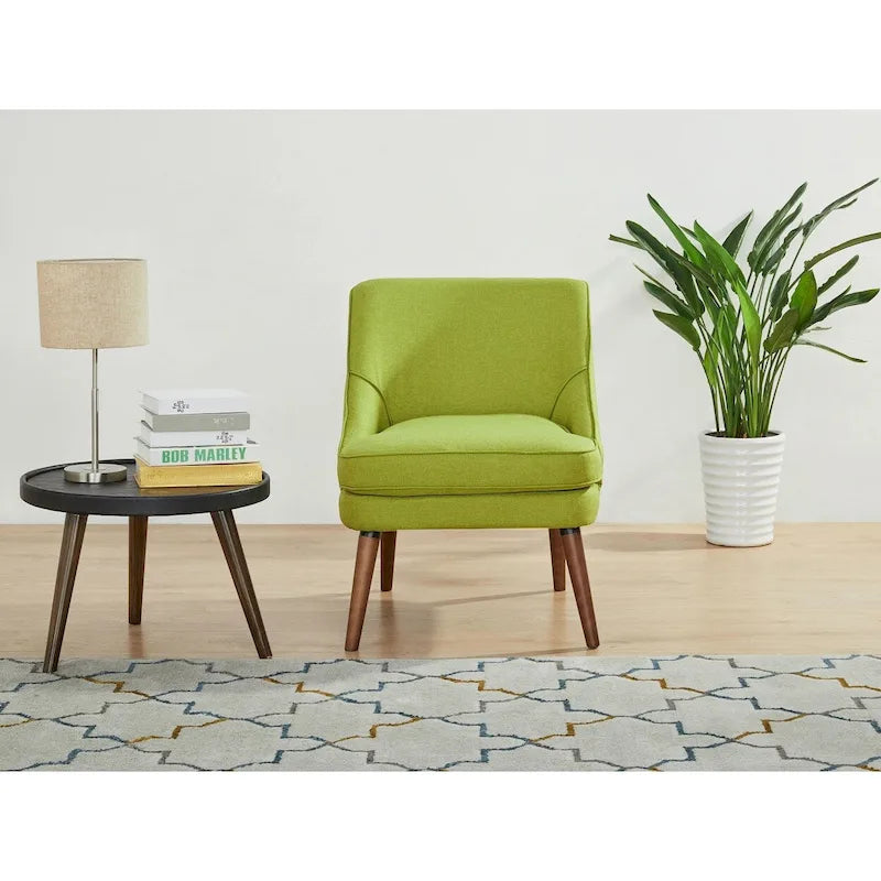 Linen Accent Chair with Wood Legs