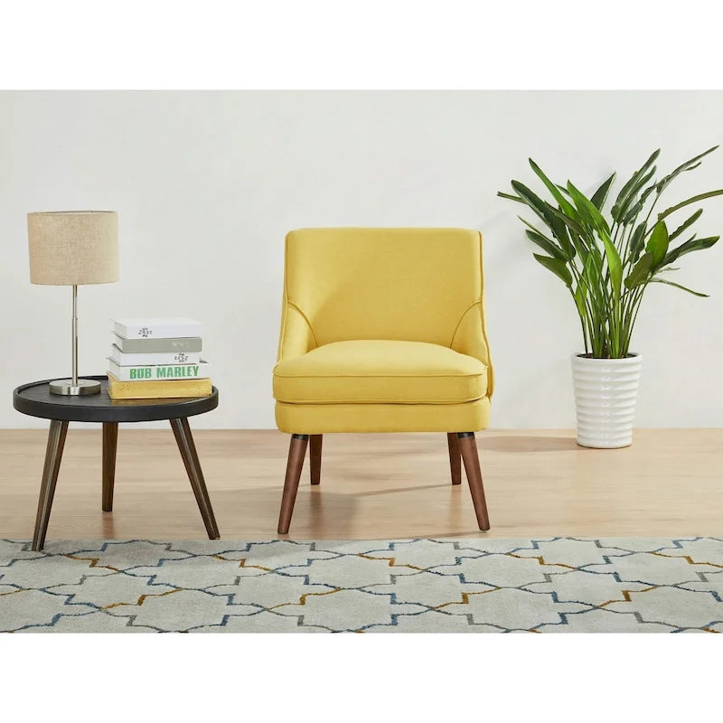 Linen Accent Chair with Wood Legs