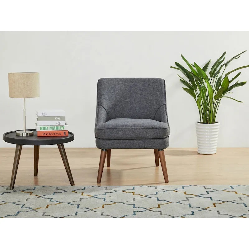 Linen Accent Chair with Wood Legs