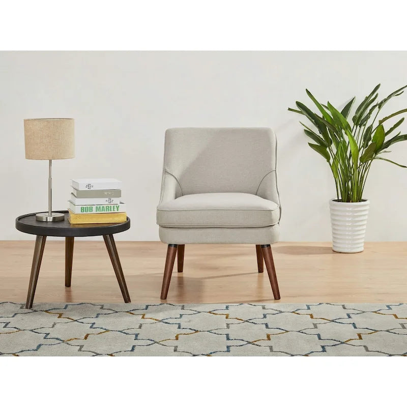 Linen Accent Chair with Wood Legs