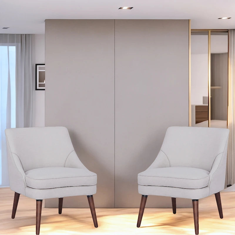 Linen Accent Chair with Wood Legs