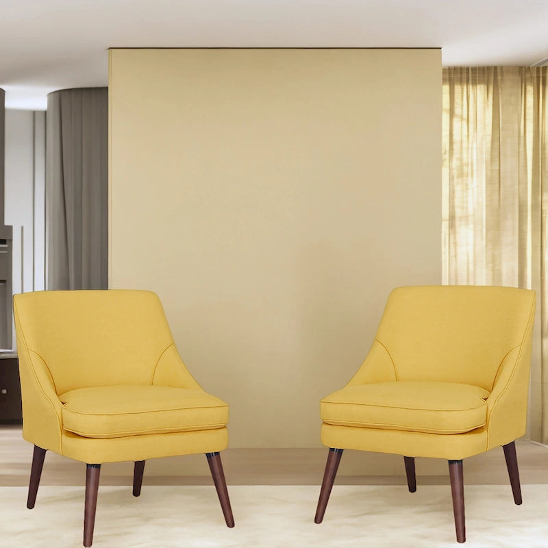 Linen Accent Chair with Wood Legs