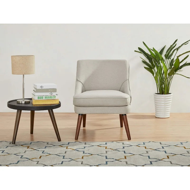 Linen Accent Chair with Wood Legs