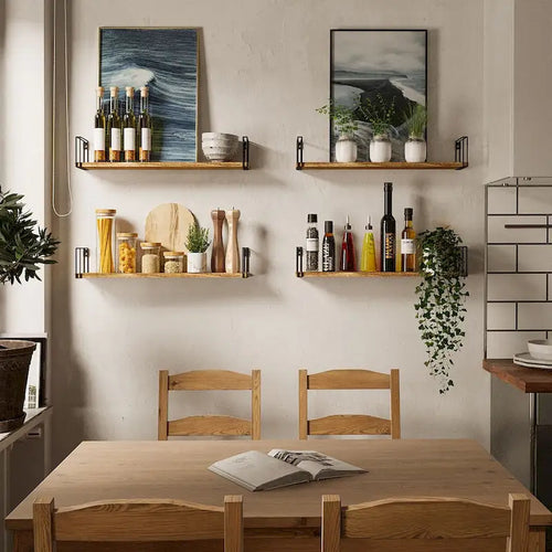 Wallniture Avila 24x4.5 Kitchen Wall Shelves, Natural Burned,Set of 4