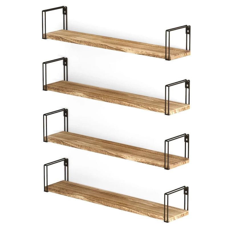 24x4.5 Kitchen Floating Wall Shelves, Natural Burned, Set of 4