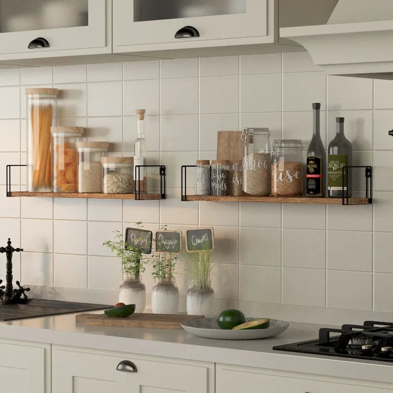 24x4.5 Kitchen Floating Wall Shelves, Natural Burned, Set of 4