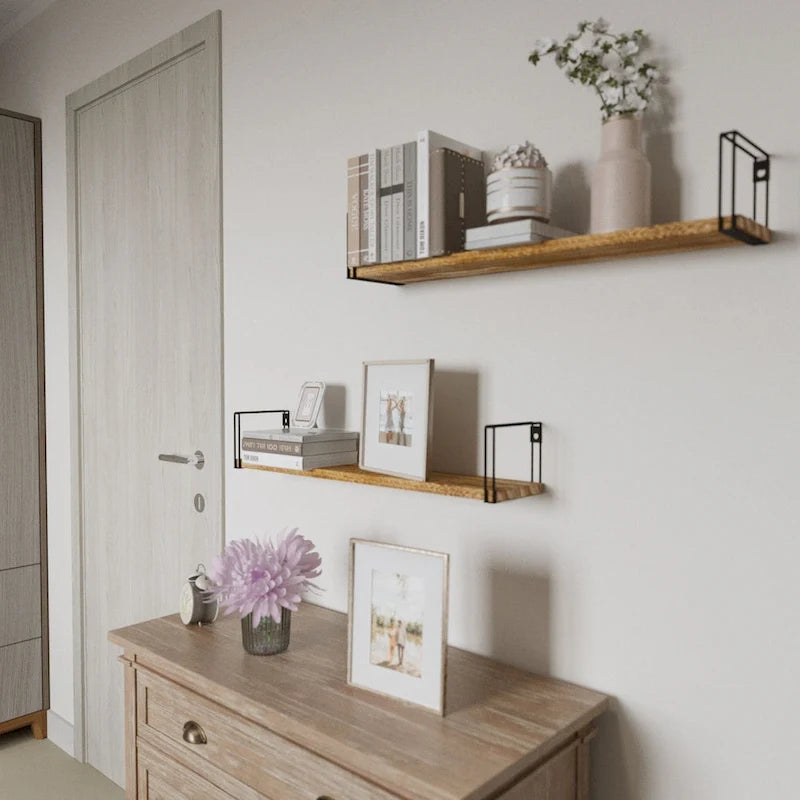24x4.5 Kitchen Floating Wall Shelves, Natural Burned, Set of 4