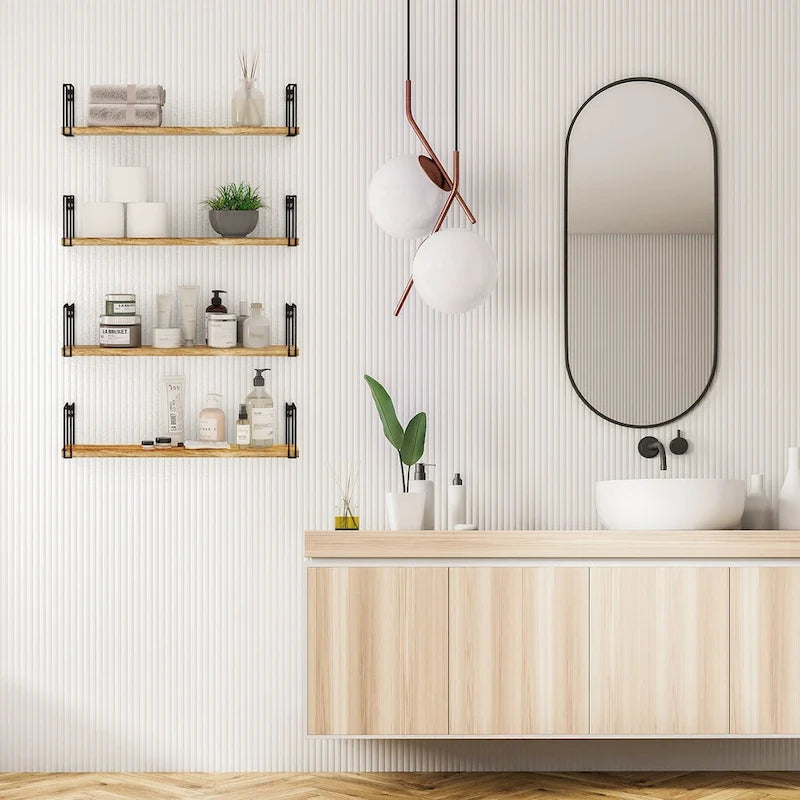 24x4.5 Kitchen Floating Wall Shelves, Natural Burned, Set of 4