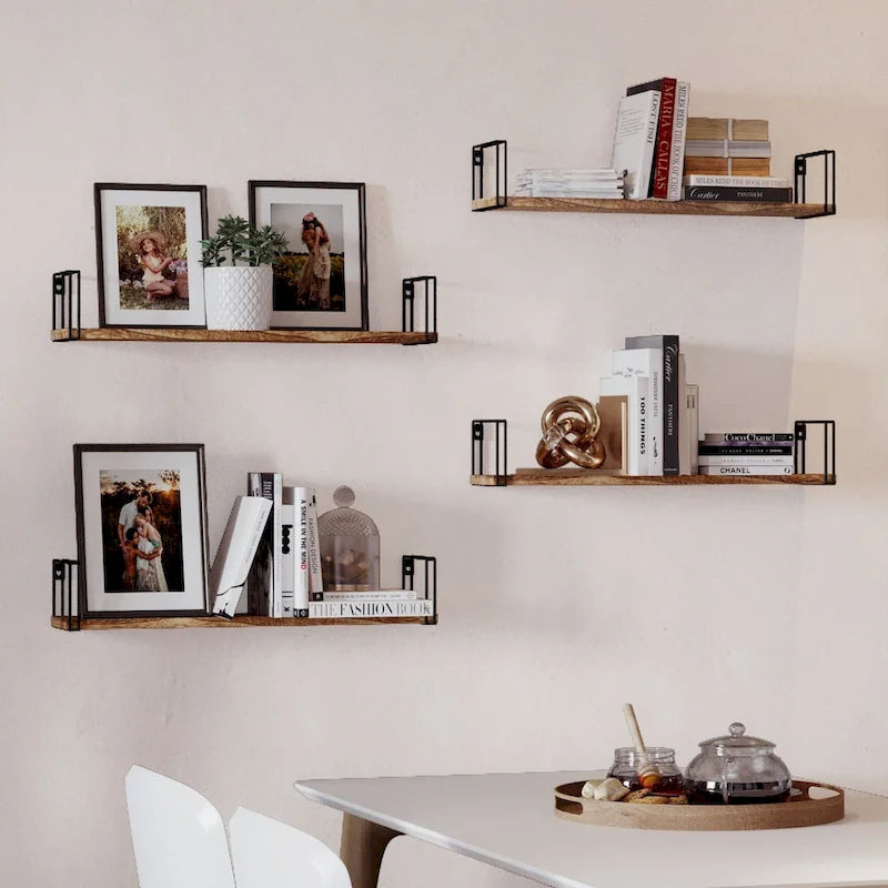 24x4.5 Kitchen Floating Wall Shelves, Natural Burned, Set of 4