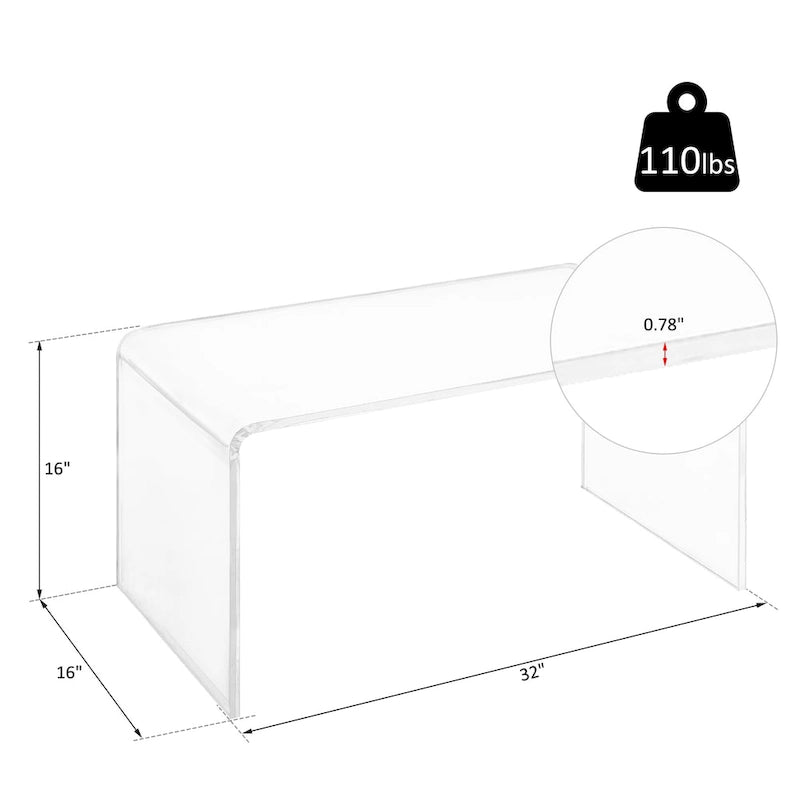 32" Rectangle All Acrylic Waterfall Coffee Table, Clear