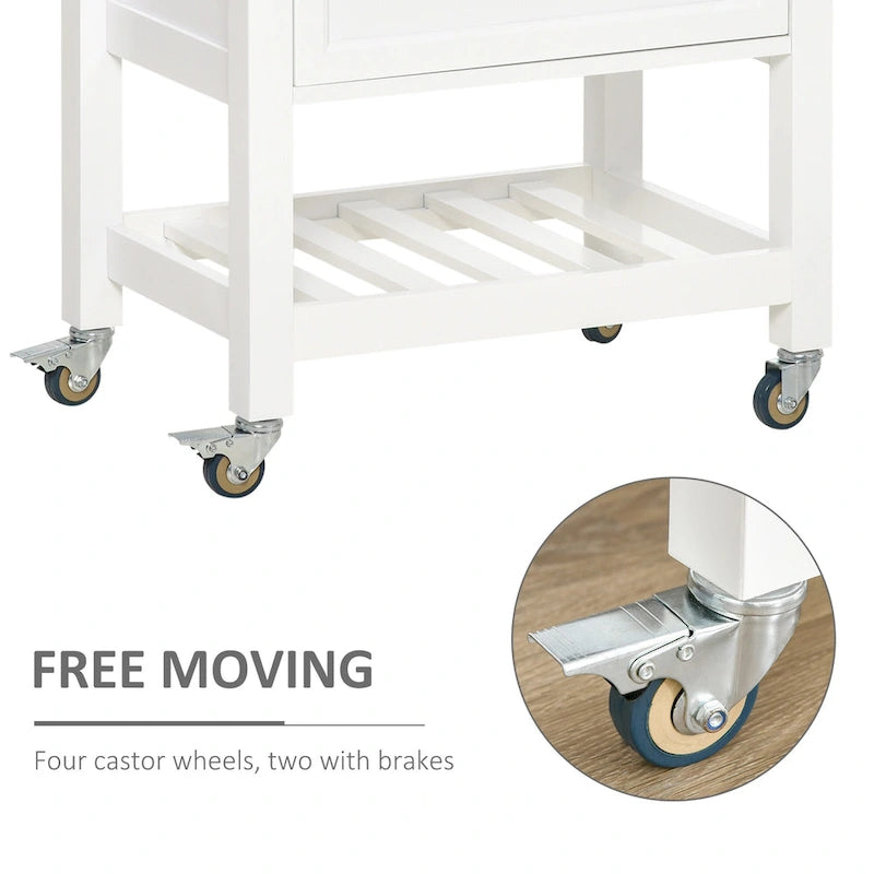 Rolling Kitchen Cart with Rubberwood Top and Storage