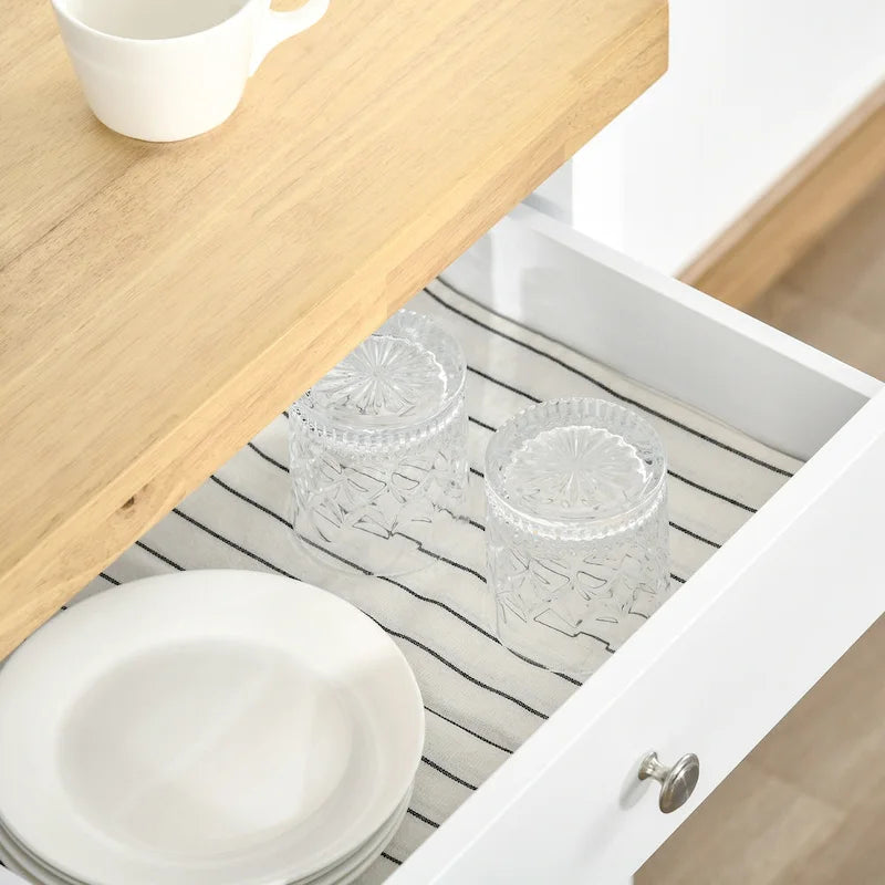 Rolling Kitchen Cart with Rubberwood Top and Storage