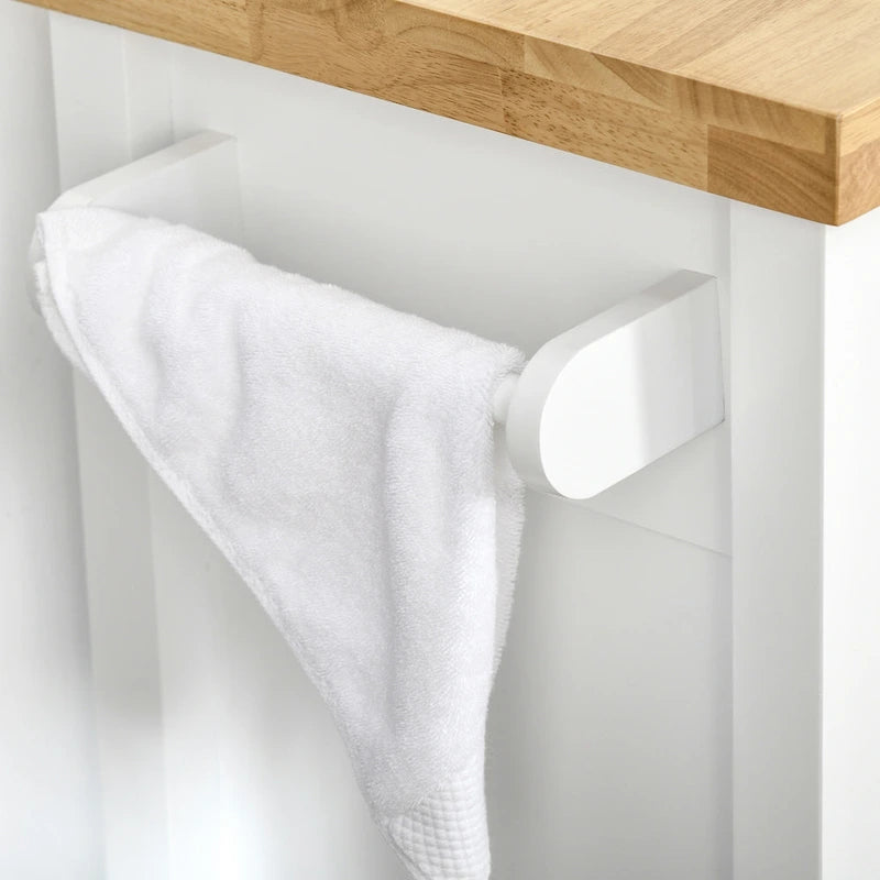Rolling Kitchen Cart with Rubberwood Top and Storage