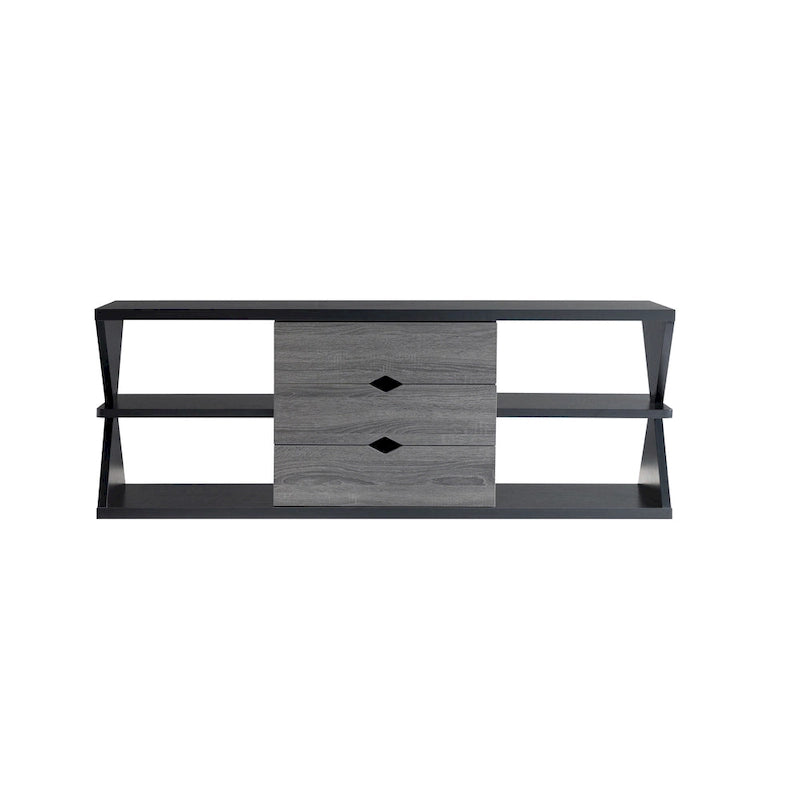 Modern Black and Distressed Grey 60-Inch 4-Shelf TV Console with 3 Drawers