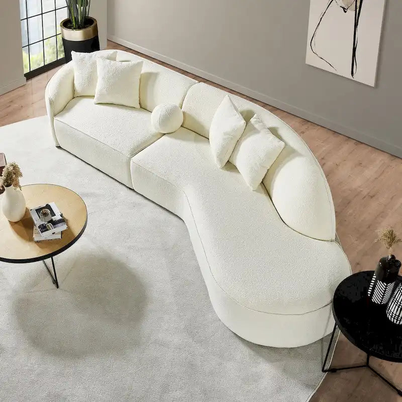 Luxury Modern Boucle Fabric Curved Sofa in White