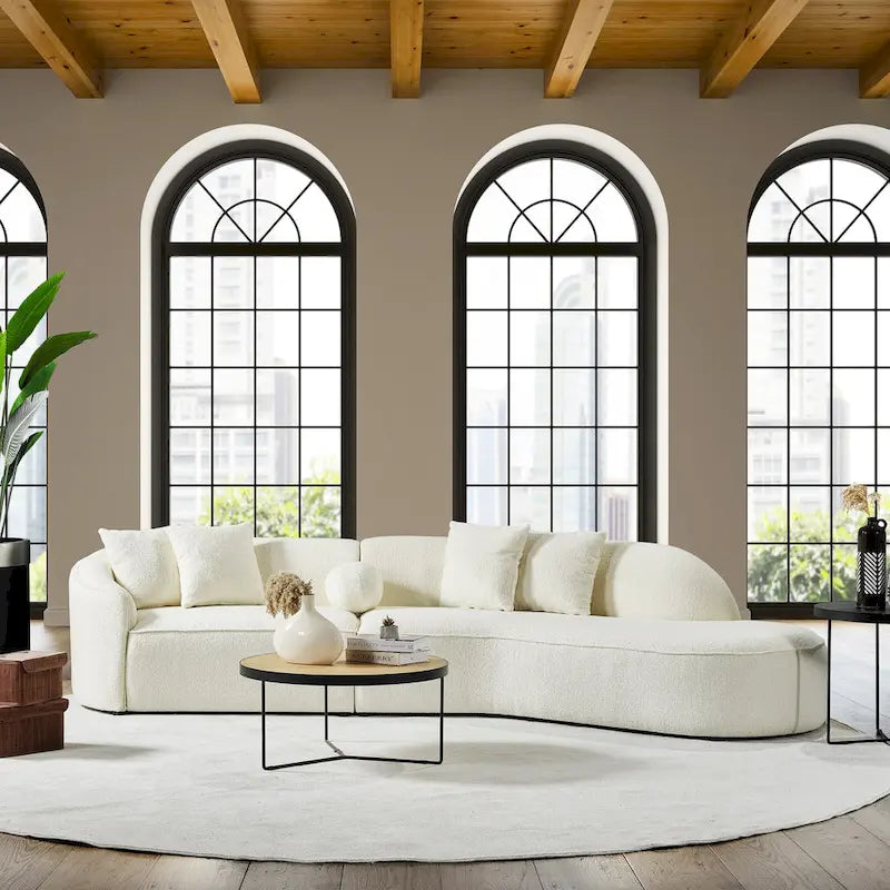 Luxury Modern Boucle Fabric Curved Sofa in White