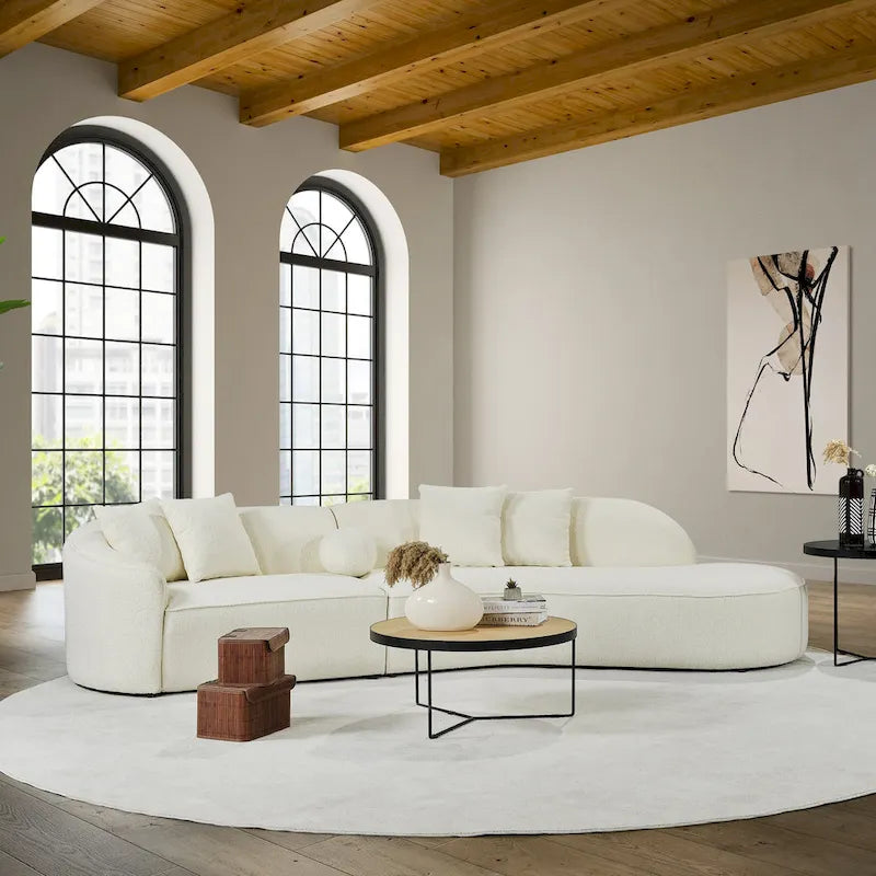 Luxury Modern Boucle Fabric Curved Sofa in White