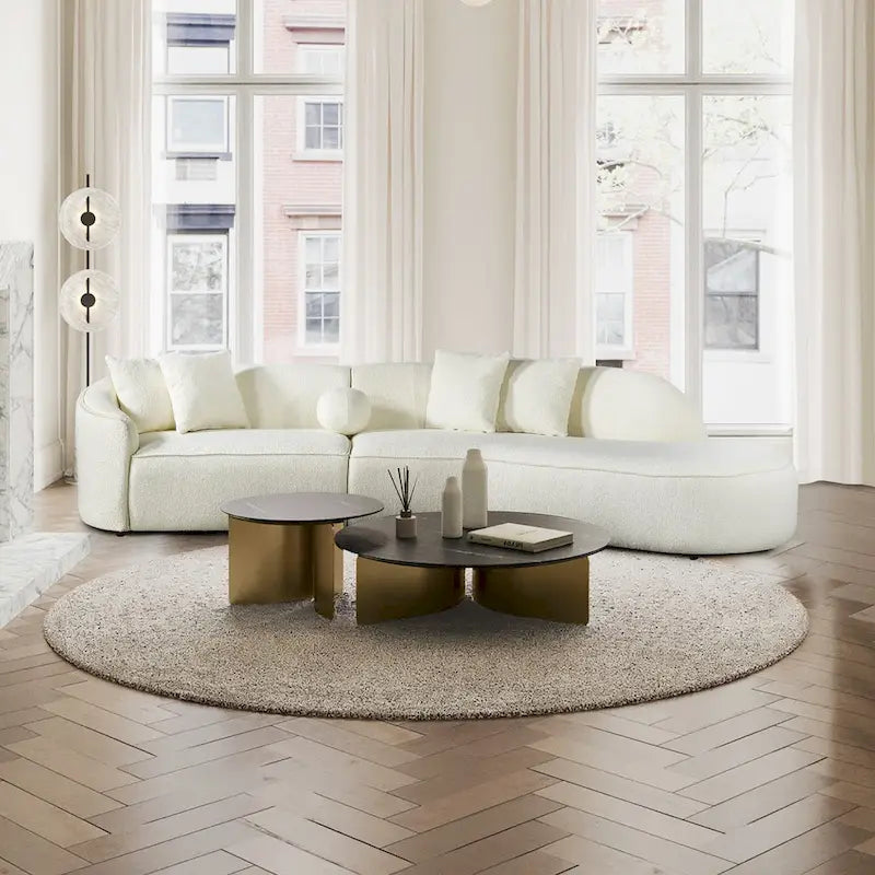 Luxury Modern Boucle Fabric Curved Sofa in White