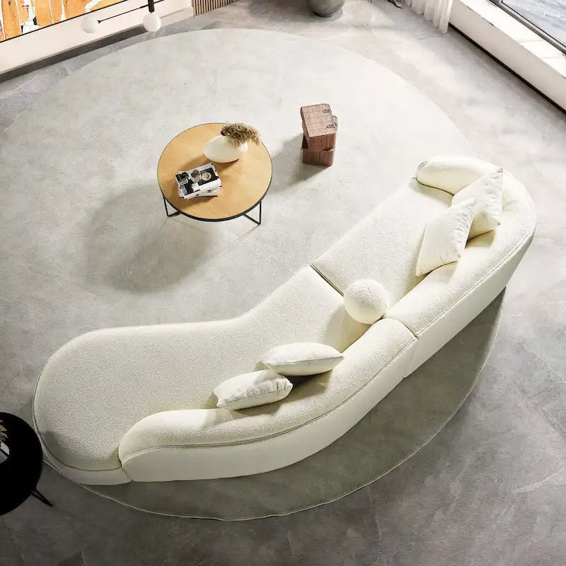 Luxury Modern Boucle Fabric Curved Sofa in White