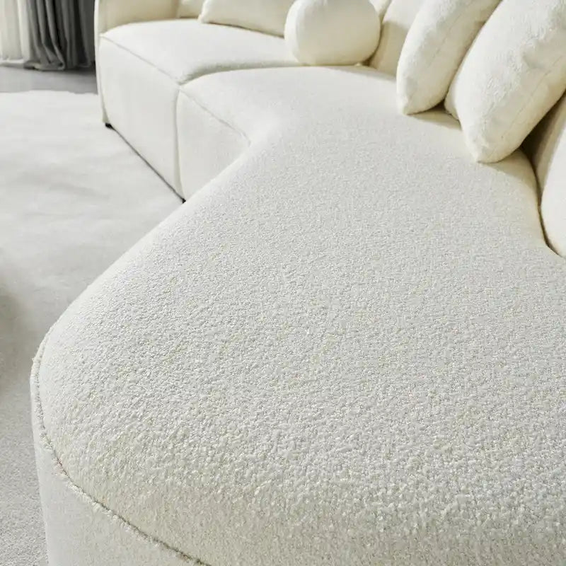 Luxury Modern Boucle Fabric Curved Sofa in White
