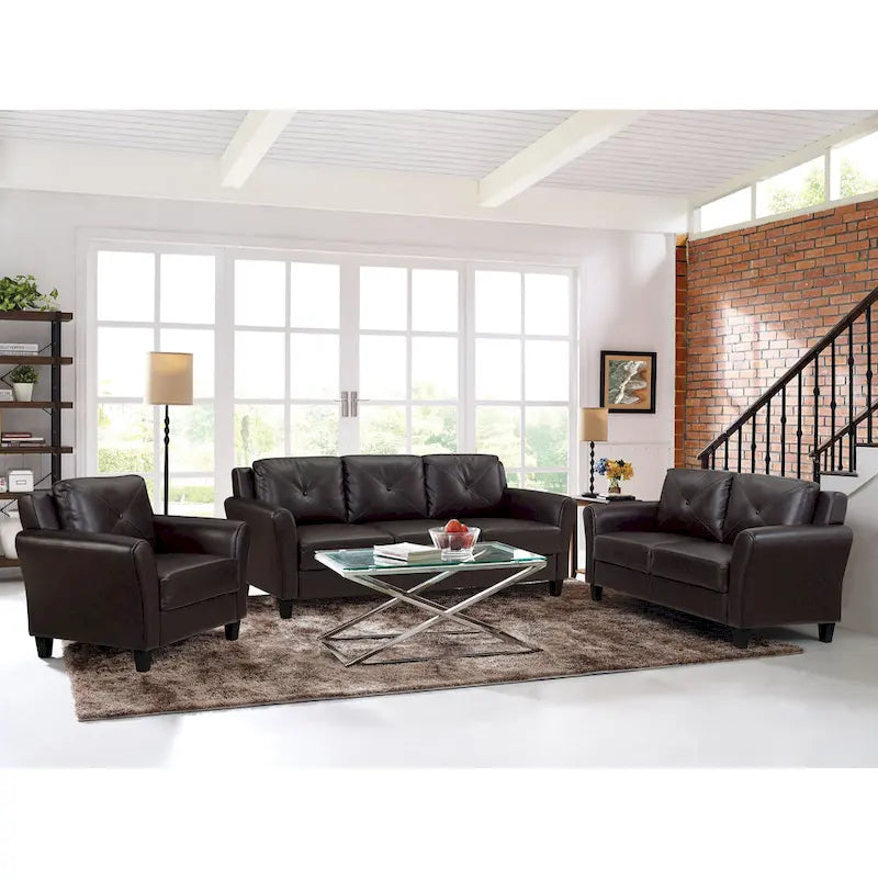 Faux Leather Three-Seat Sofa