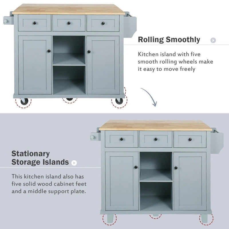 Drop-Leaf Counter Top Kitchen Cart with 3 Drawers