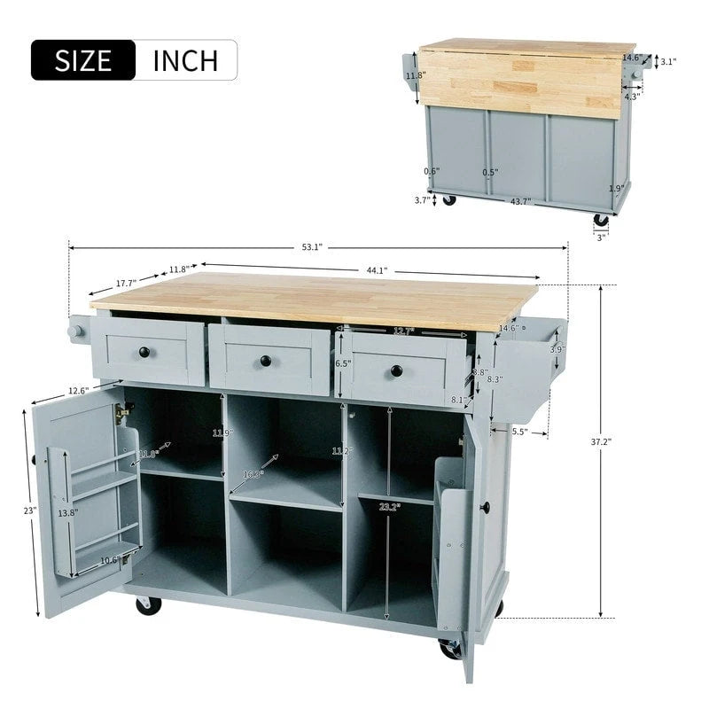 Drop-Leaf Counter Top Kitchen Cart with 3 Drawers