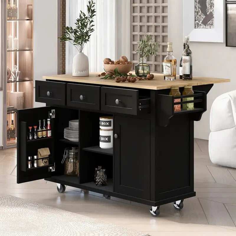 Drop-Leaf Counter Top Kitchen Cart with 3 Drawers