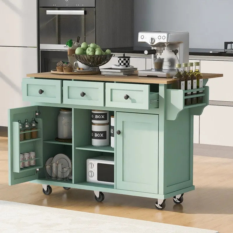 Drop-Leaf Counter Top Kitchen Cart with 3 Drawers