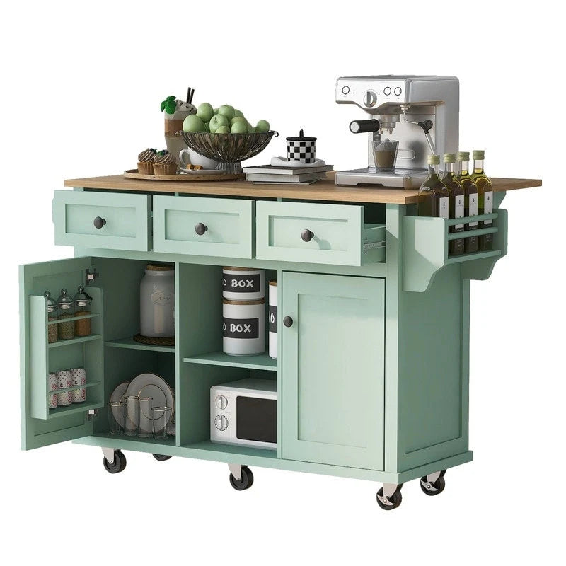 Drop-Leaf Counter Top Kitchen Cart with 3 Drawers