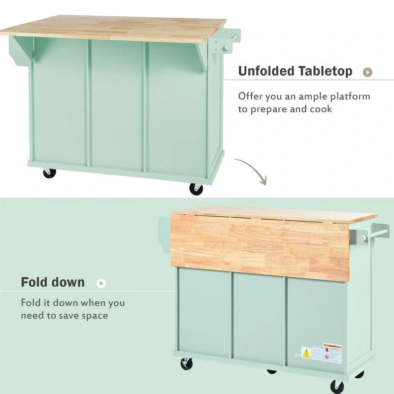 Drop-Leaf Counter Top Kitchen Cart with 3 Drawers