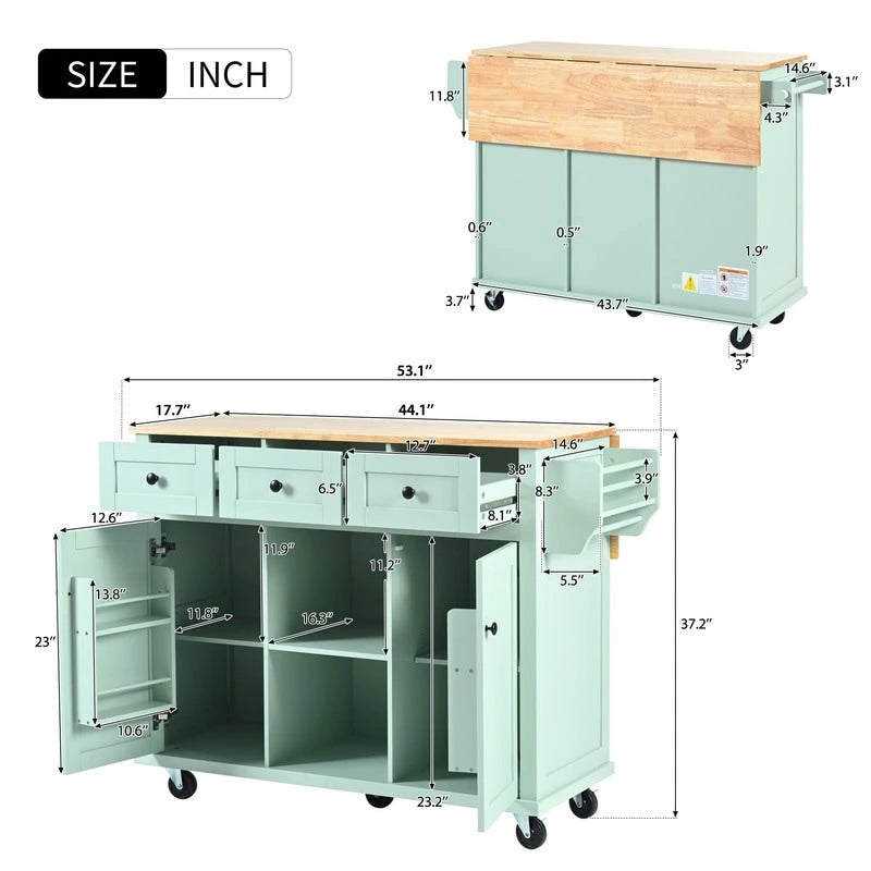 Drop-Leaf Counter Top Kitchen Cart with 3 Drawers