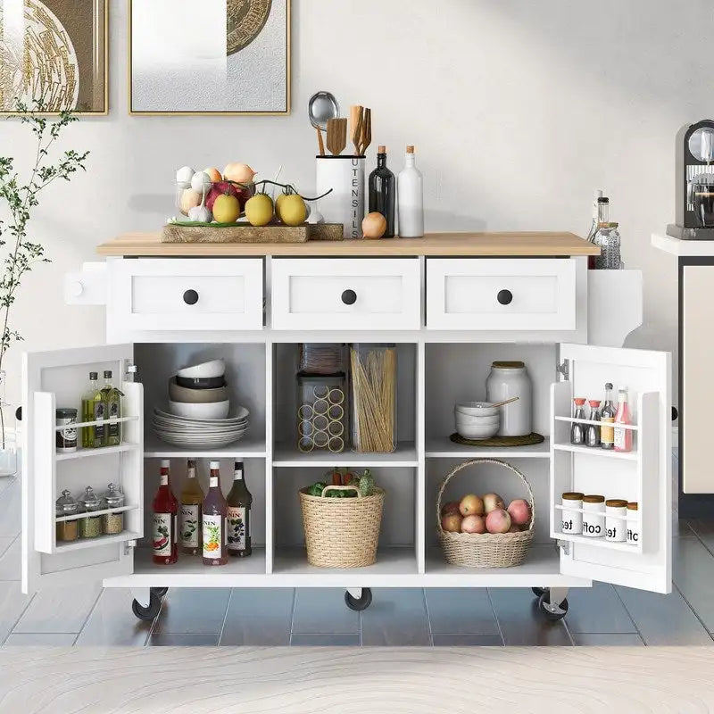 Drop-Leaf Counter Top Kitchen Cart with 3 Drawers