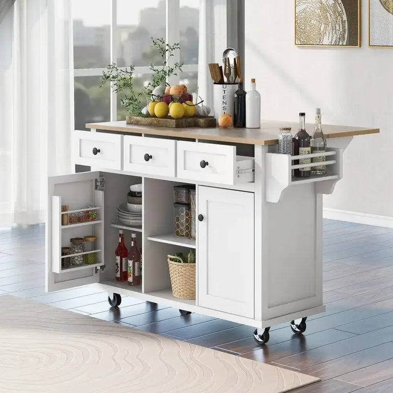 Drop-Leaf Counter Top Kitchen Cart with 3 Drawers
