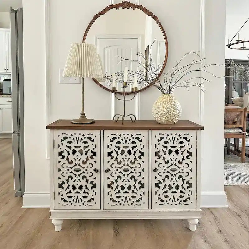 Hollow-Carved 3-Door Storage Cabinet