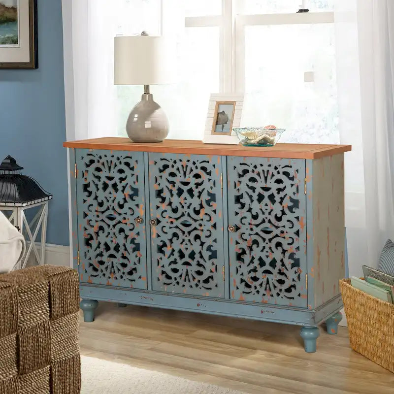 Hollow-Carved 3-Door Storage Cabinet