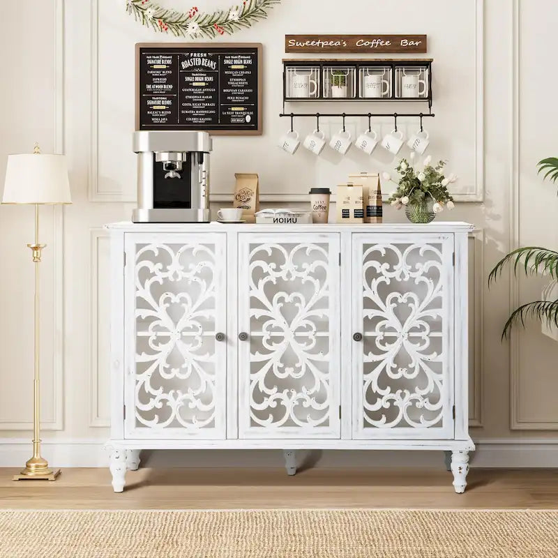 Hollow-Carved 3-Door Storage Cabinet