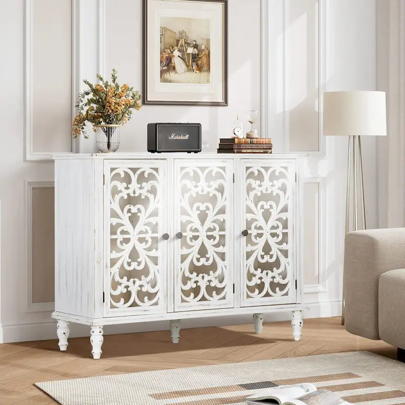 Hollow-Carved 3-Door Storage Cabinet