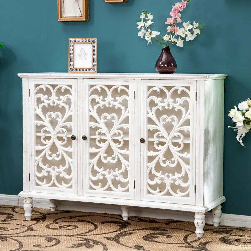Hollow-Carved 3-Door Storage Cabinet
