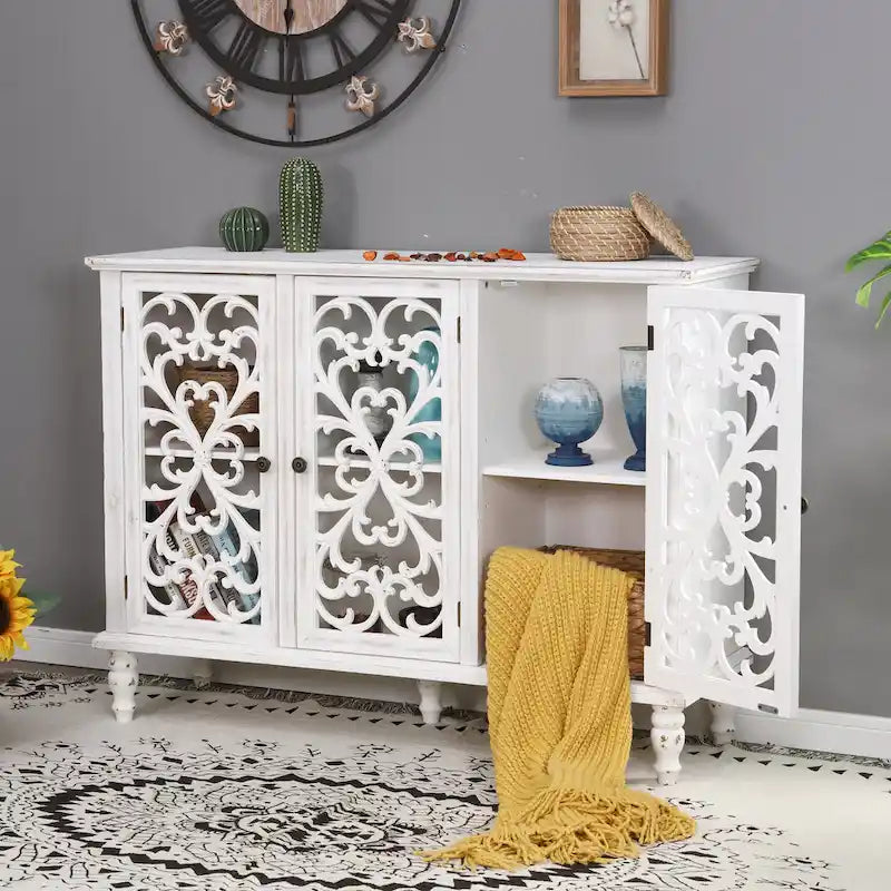 Hollow-Carved 3-Door Storage Cabinet