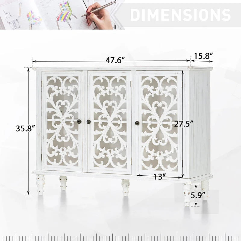 Hollow-Carved 3-Door Storage Cabinet