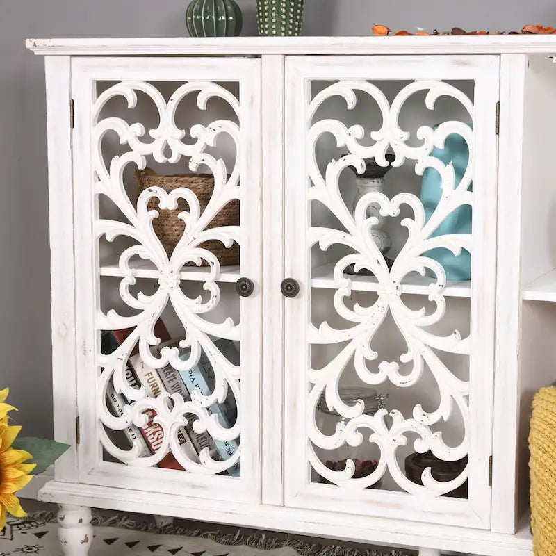 Hollow-Carved 3-Door Storage Cabinet