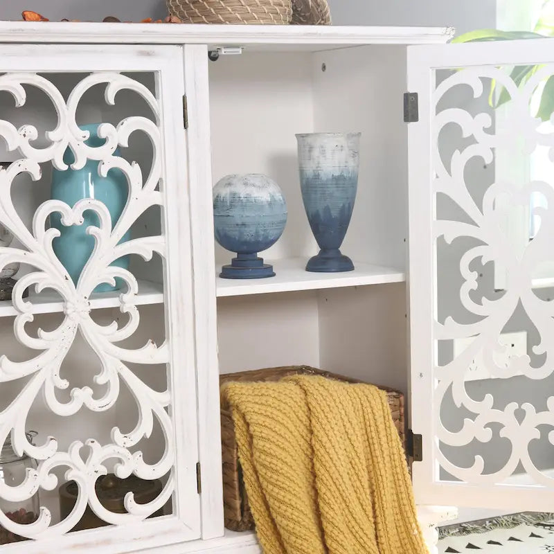 Hollow-Carved 3-Door Storage Cabinet