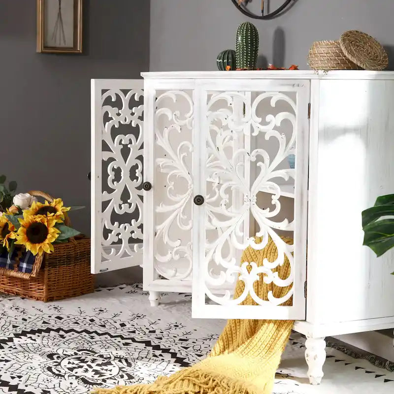 Hollow-Carved 3-Door Storage Cabinet