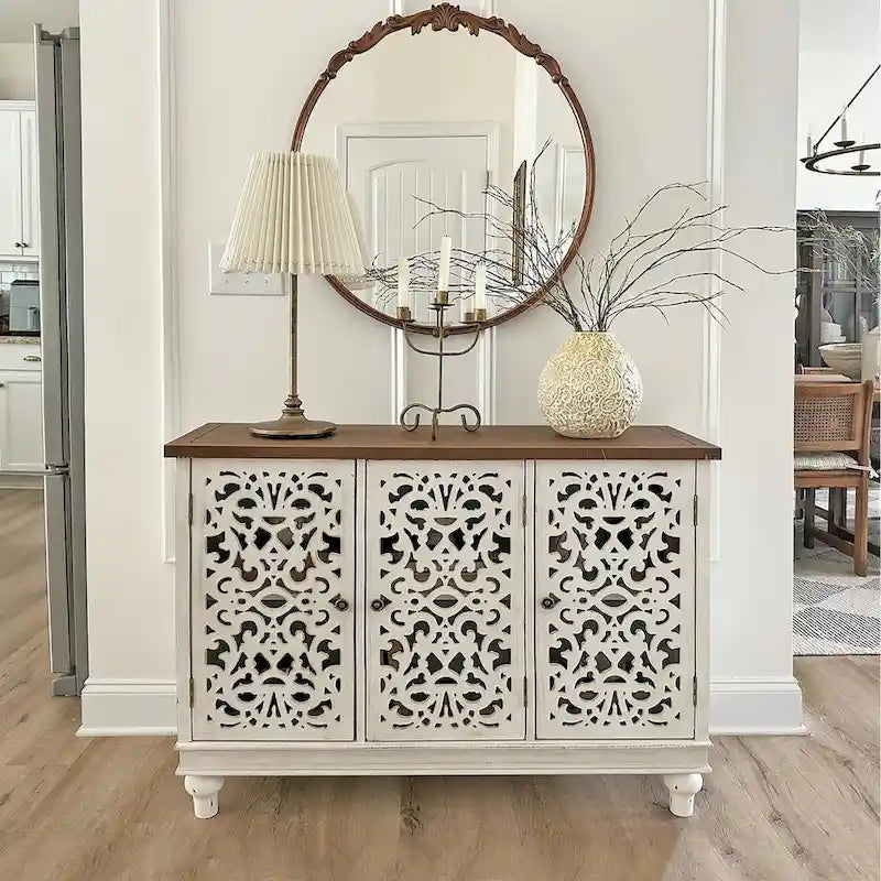 Hollow-Carved 3-Door Storage Cabinet