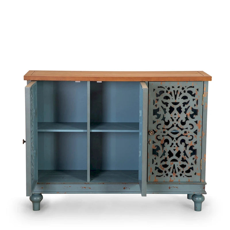 Hollow-Carved 3-Door Storage Cabinet