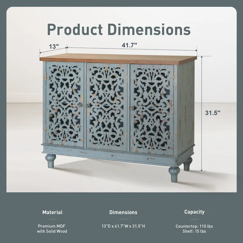 Hollow-Carved 3-Door Storage Cabinet