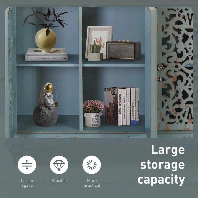 Hollow-Carved 3-Door Storage Cabinet