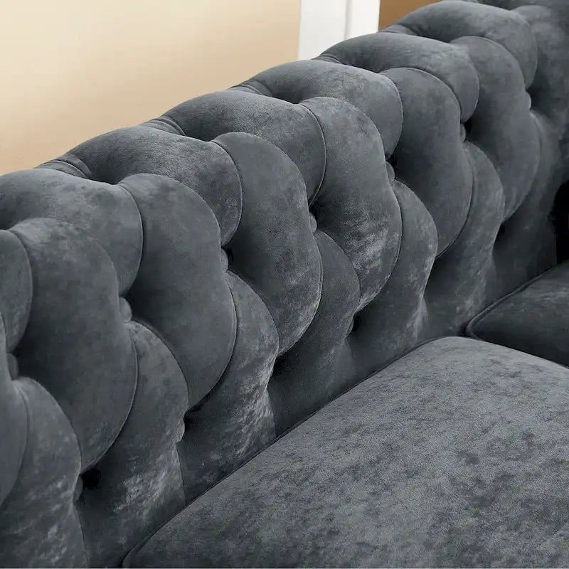 Deep Button Rolled Arm L Shaped Sectional Sofa
