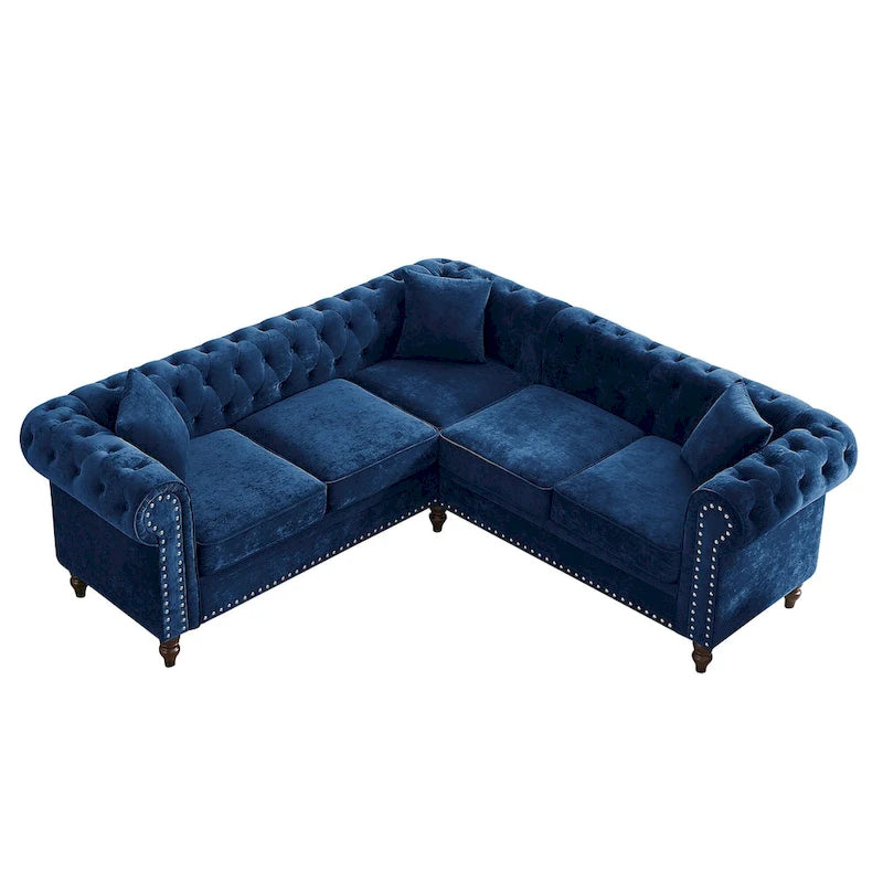 Deep Button Rolled Arm L Shaped Sectional Sofa